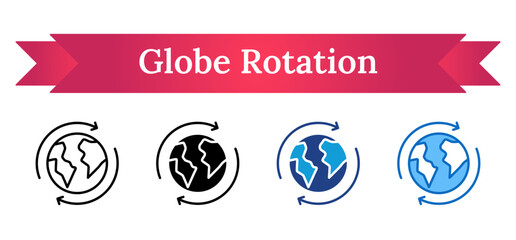 Globe with circular arrows depicting global rotation or international flow