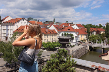 Exploring the Streets of Ljubljana, Slovenia. A travelle strolls through the charming streets of...