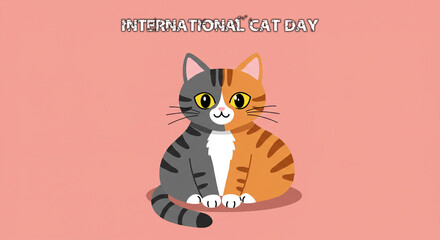 Happy International Cat Day Concept with grey and orange cat