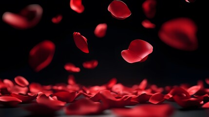 Falling Red Rose Petals Dark Background Romantic