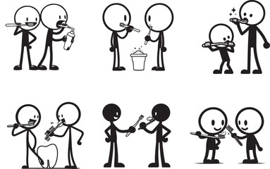 Simple Stick Man Dental Hygiene Vector Illustration in Clean White Style