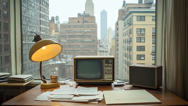 Cityscape view from a vintage office