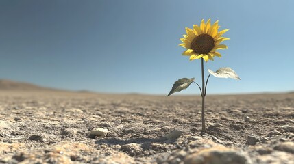 A single sunflower in an empty field