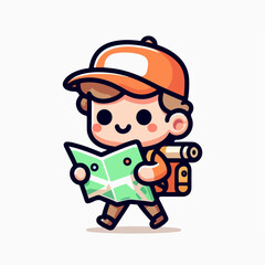 cartoon vector illustration of a person carrying a map