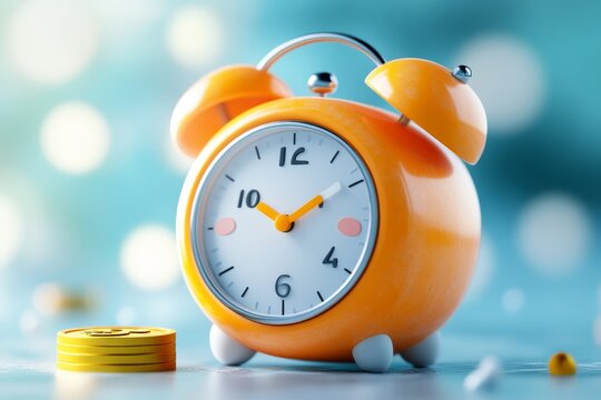 Vibrant Orange Retro Alarm Clock Time Management Concept Business Success Punctuality Efficiency 3D Money Coins Image    - Powered by Adobe
