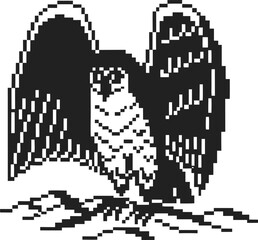 Obraz premium Pixel art eagle with open wings, retro digital style, black and white symbolism