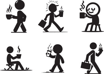 Simple Stickman Drinking Coffee Silhouette Art on White