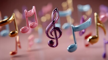A Symphony of Floating Musical Notes on a Soft Pastel Background
