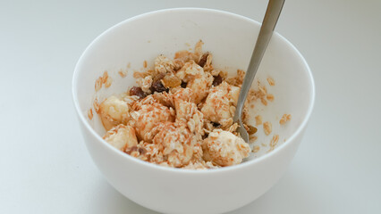 Vegan oatmeal with banana and cinnamon for healthy morning routine