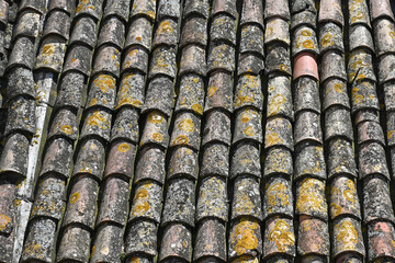 tiles on a roof seen from above in close-up