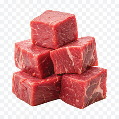 realistic fresh pile of fresh raw beef  cubes isolated on transparent background