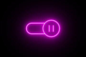 Neon pause symbol. Neon autoplay off icon on black background. Auto play off icon. bright toggle off sign. Neon Autoplay Button. Purple Color Multimedia player.
