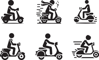 Simple Stickman on Scooter Silhouette Drawing Vector on White
