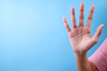 Palm Facing Forward With Fingers Extended Showing Gesture Of Greeting Or Counting