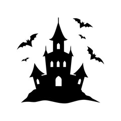 Spooky Haunted Castle with Bats Flying Explore Mysterious Halloween Night Decor