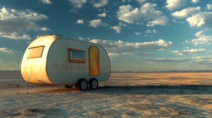 A small caravan on a vast desert plain