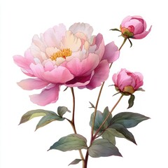 Fototapeta premium Pink peonies flower peony illustration botanical.