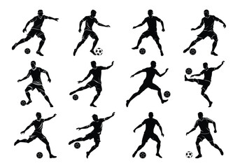 a set of soccer players silhouettes | Black and white Football Players isolated on a white background