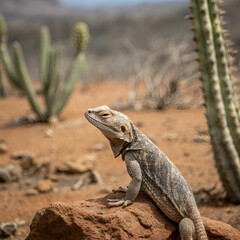Fototapeta premium A small, agile lizard with scaly skin and quick movements, often seen basking in sunlight or darting across warm surfaces.