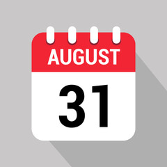 31 august calendar icon vector object design number