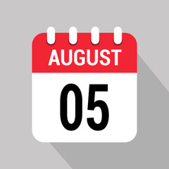 5 august calendar icon vector object design number