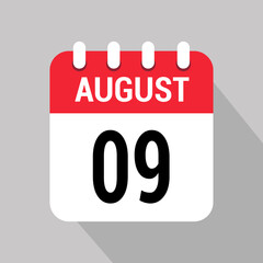 9 august calendar icon vector object design number