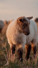 Curious Lamb at Sunset in a Mountain Pasture, suitable for eid al adha 