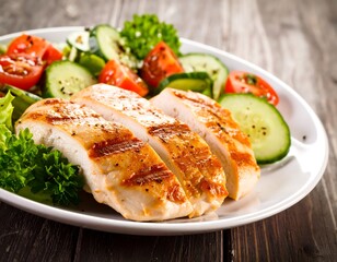 Grilled chicken breast with fresh vegetable salad