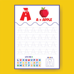 Alphabet learning and writing practice tracing worksheet template