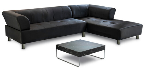 Black Sofa isolated on white background, Black armchair and sofa on white background with work...