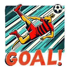 Fototapeta premium Vector cartoon emblem design set illustrating a kangaroo football player