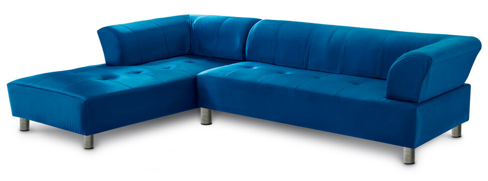 Blue Sofa isolated on white background, Blue armchair and sofa on white background with work path, High resolution focus stacking photography.