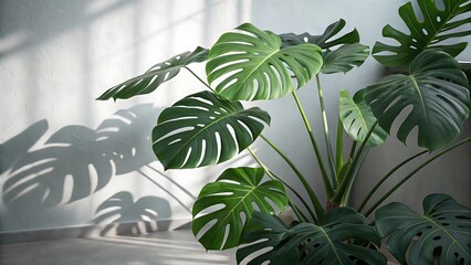 Monstera Plant Near White Wall in Realistic Image