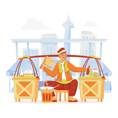 Traditional street food in Jakarta called kerak telor vector illustration