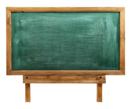 Classic chalkboard on wooden stand for educational use, cut out transparent