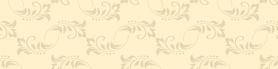 Vintage seamless plant pattern of beige stylized leaves, flowers and curls. Retro style. Vector backdrop, texture for victorian wallpapers, wrapping paper, fabric