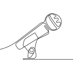 Microphone in continuous line drawing style. Line art of microphone symbol. Minimalist black linear sketch isolated on white background.