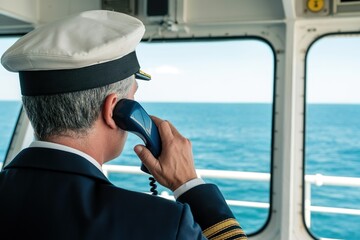 ship captain give command and communicate with landline phone