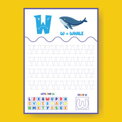 Alphabet learning and writing practice tracing worksheet template