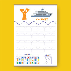 Alphabet learning and writing practice tracing worksheet template