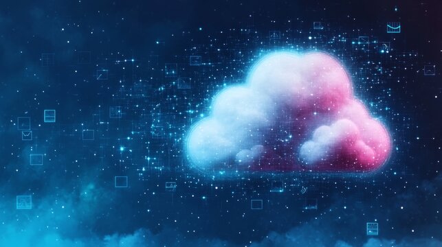 Futuristic Abstract Representation of Cloud Computing, AI, and Digital Networks in Modern Technology
