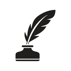 Feather pen with ink bottle icon vector.