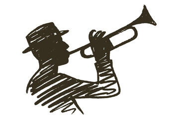 trumpet player silhouette brush sketch vector illustration

