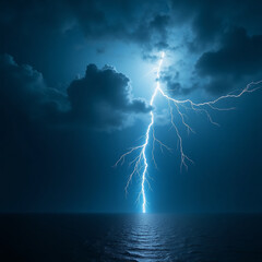 Dramatic lightning strike massive storm clouds intens