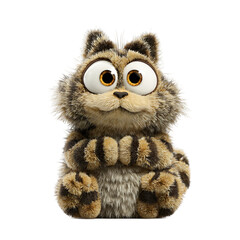 Cute Furry Striped Kitten Cartoon Character PNG Transparent Background Isolated for Creative Projects