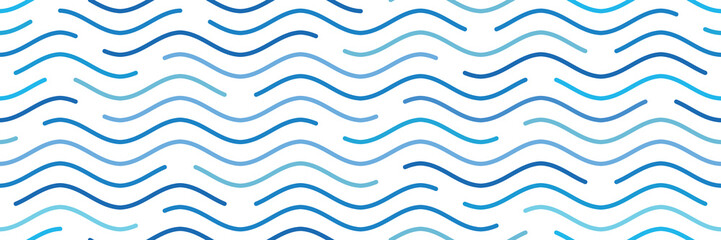 Wavy lines, sea waves stylization, seamless pattern, vector design