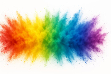 colorful rainbow holi paint color powder explosion isolated white wide panorama background