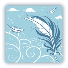 A wide shot of a vibrant, light blue sky filled with wispy, feathery clouds.  The clouds are various shades of white and light blue, with delicate, flowing lines and patterns.  The clouds appear to be