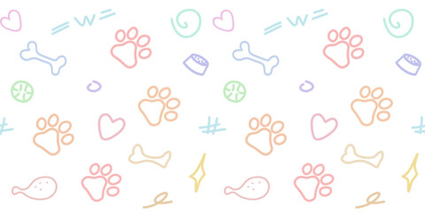 Seamless pattern with colorful pastel concept dog element cartoon fabric pattern for kids on white background.