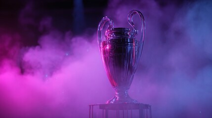 Epic Champions League Trophy Cinematic Metallic Achievement Visualization with Immersive Neon Lighting - Ultimate Sports Branding and Digital Performance Narrative